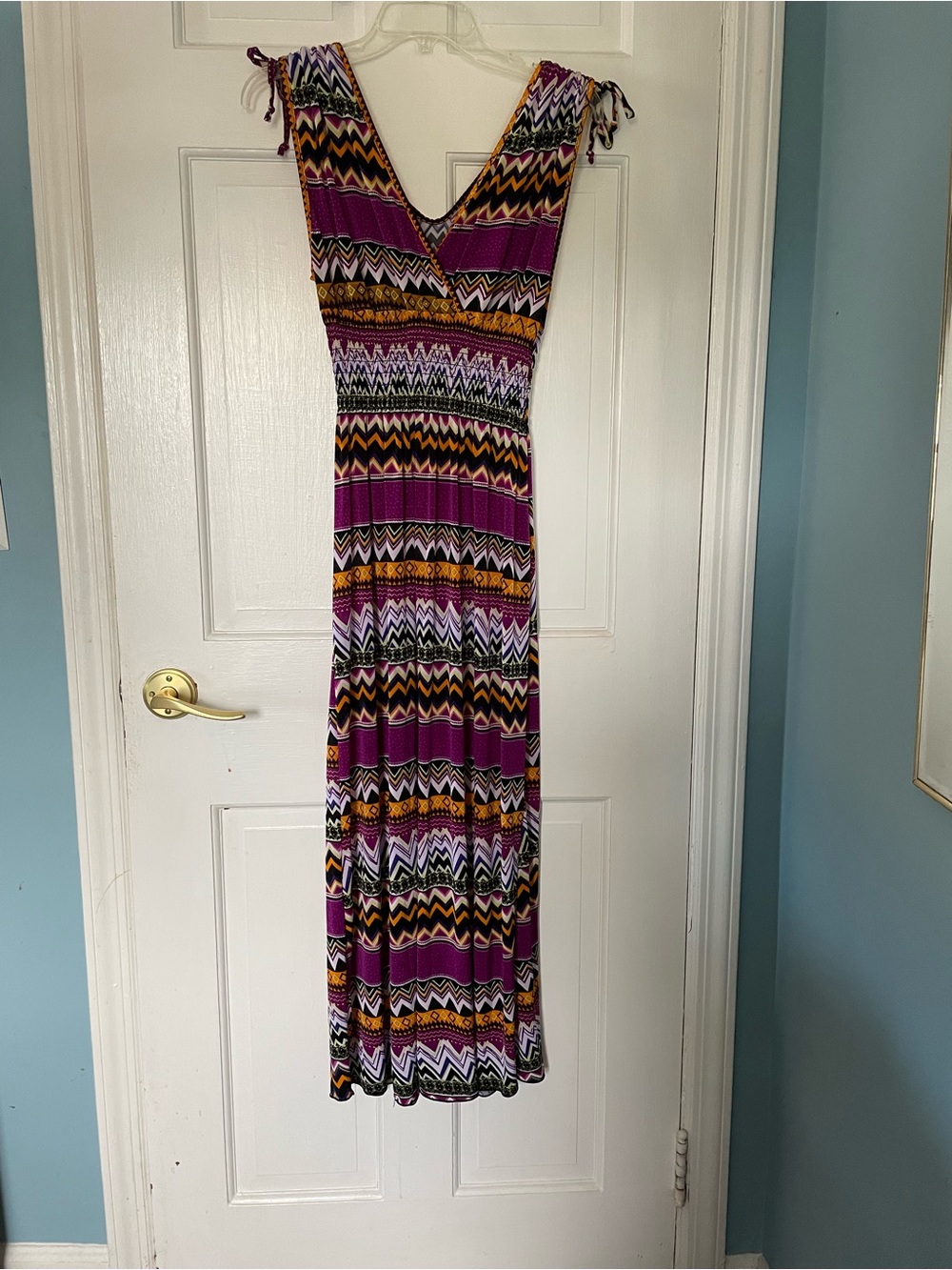 Sleeveless Chevron Maxi Dress in Purple, black and orange